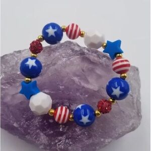 BRAND NEW WITH TAGS Red White & Blue Star Beaded Stretch Bracelet